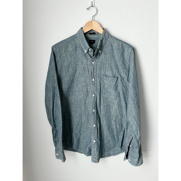 J.CREW Men's Blue Chambray Button Down Shirt Slim Medium Organic Cotton Casual - Picture 2 of 10